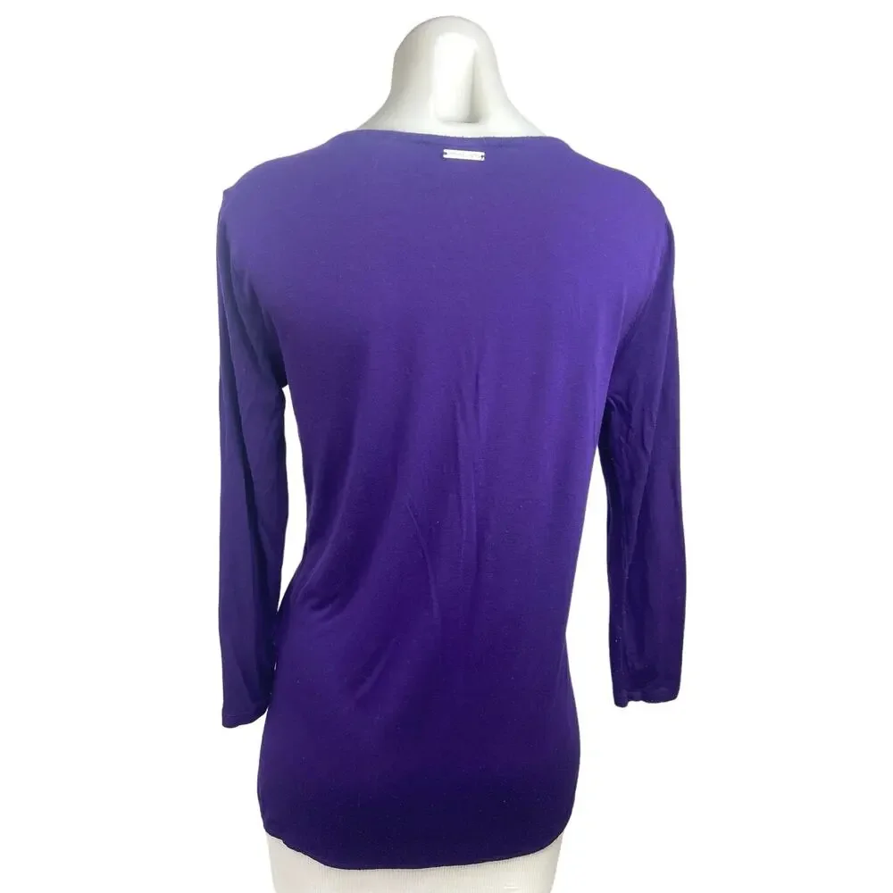 Michael Kors Purple V Neck Layered Pullover Casual Long Sleeve Top Size S